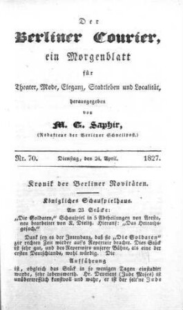 Nr. 70, Dienstag, den 24. April 1827