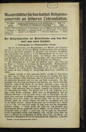 ¬Das¬ Religionspensum der Untersekunda nach dem Entwurf zum neuen Lehrplan