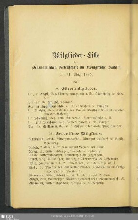 Mitglieder-Liste der Oekonomischen Gesellschaft im Königreiche Sachsen am 31. März 1895