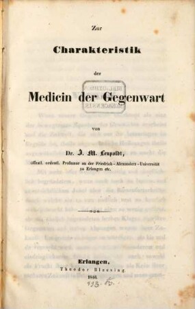 Zur Charakteristik der Medicin der Gegenwart