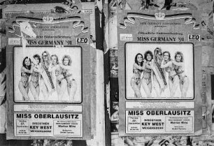 Deutsch-polnische Grenze, 1991. Werbeplakat zur Wahl der Miss Oberlausitz 1991, Miss Germany