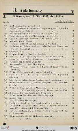 3. Auktionstag Mittwoch, den 13. März 1935, ab ½ 3 Uhr (Nr. 701-1050)