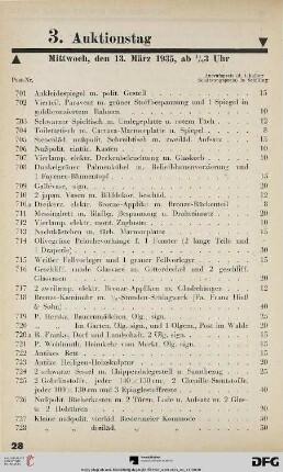 3. Auktionstag Mittwoch, den 13. März 1935, ab ½ 3 Uhr (Nr. 701-1050)