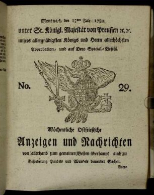 No. 29. Montags, den 17ten July 1780.