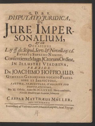 Disputatio Iuridica, De Iure Impersonalium
