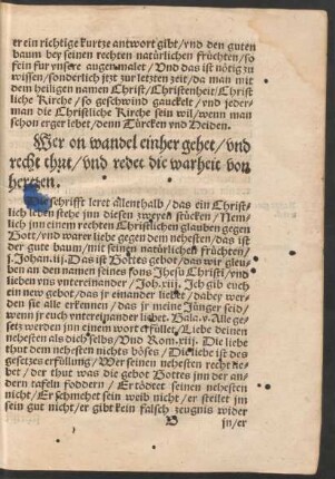 Wer on wandel einher gehet/ und recht thut/ und redet die warheit von hertzen.