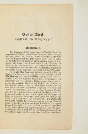 Erster Theil. Physikalische Geographie