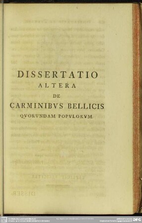 Dissertatio Altera De Carminibus Bellicis Quorundam Populorum