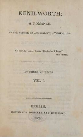 Vol. 1: Kenilworth