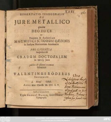 Dissertatio Inauguralis De Iure Metallico
