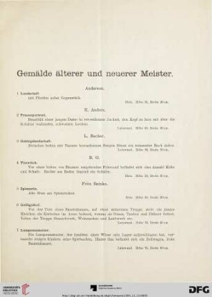 Gemälde älterer und neuerer Meister (Nr. 1-213)