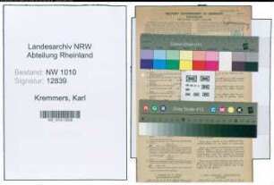 Entnazifizierung Karl Kremmers , geb. 26.04.1902 (Postangestellter)