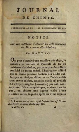 Journal de chimie et de physique. 5. 1804