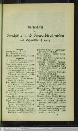 Berufsklassen und Gewerbebetriebe : Verzeichniß der Geschäfts- und Gewerbetreibenden