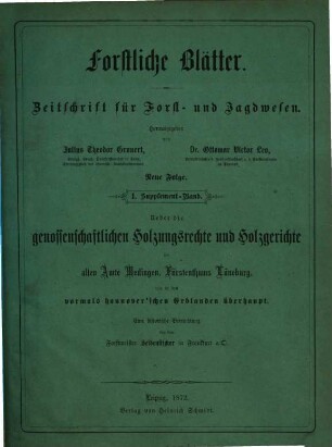 Forstliche Blätter. Supplement : Zeitschrift für Forst- u. Jagdwesen. 1, 1. 1872