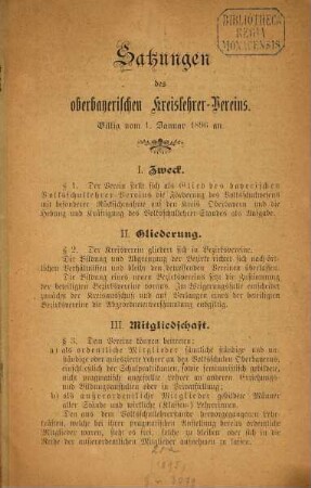 Satzungen des oberbayerischen Kreislehrer-Vereins : Giltig vom 1. Januar 1896 an