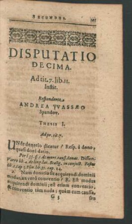 Disputatio Decima. Respondente Andrea Wassaeo