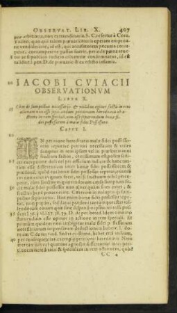 Iacobi Cuiacii Observationum Liber X.