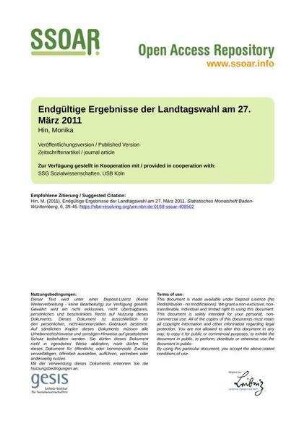 Endgültige Ergebnisse der Landtagswahl am 27. März 2011
