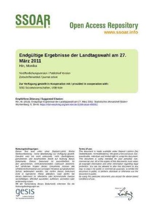 Endgültige Ergebnisse der Landtagswahl am 27. März 2011