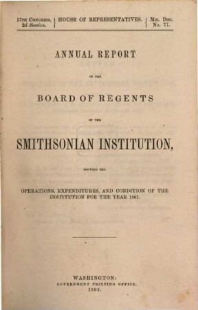Annual report of the Board of Regents of the Smithsonian Institution : showing the operations, expenditures, and condition of the institution ; for the year ended .... 169, 169 = 1861