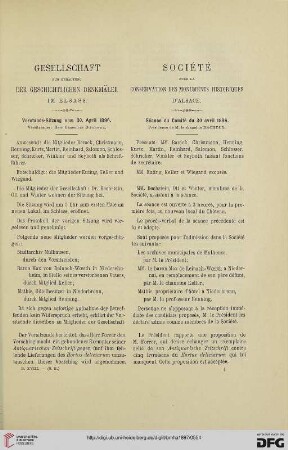 Vorstands-Sitzung vom 30. April 1896 / Séance du Comité du 30 avril 1896