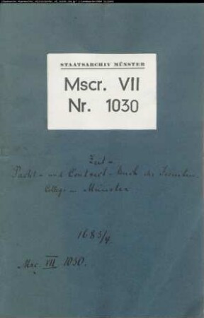 Zeitpacht- und Zeitvertragsbuch des Jesuitenkollegs in Münster