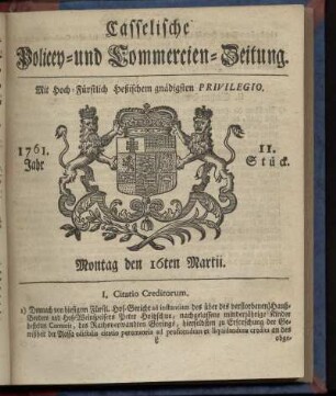11. Stueck, Montag den 16ten Martii 1761