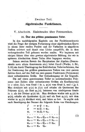 V. Abschnitt. Einleitendes über Potenzreihen.