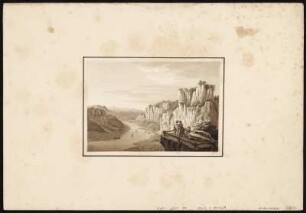 Aussicht vom Kannapé an der Bastei, sepiagetönte Umrissradierung, um 1821 : Aussicht vom Canapée nach der Bastey und Wehlen / [gefertigt von Adrian Zingg]. - Nicht ermittelbar , [ca. 1821]. - 1 Kunstblatt : sepiagetönte Umrißradierung ; 10 x 15 cm