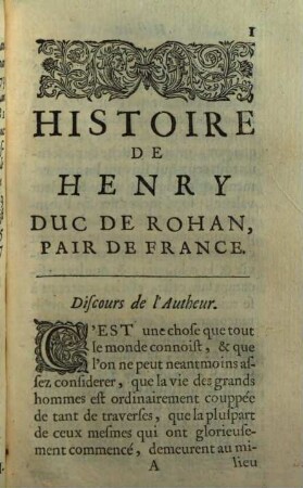 Histoire de Henry Duc de Rohan, pair de France