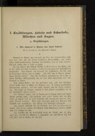 I. Erzählungen, Fabeln und Schwänke, Märchen und Sagen.