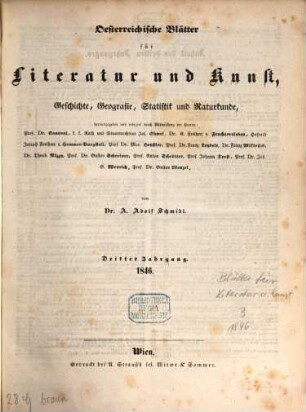 Österreichische Blätter für Literatur und Kunst, Geschichte, Geographie, Statistik und Naturkunde, 3. 1846