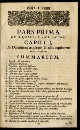 Pars Prima De Aequitate In Genere