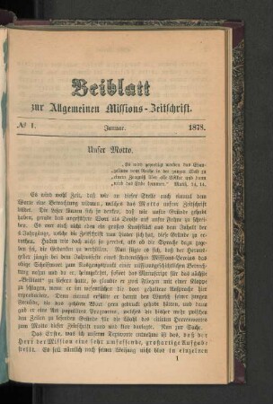 Beiblatt zur Allgemeinen Missions-Zeitschrift. No. 1