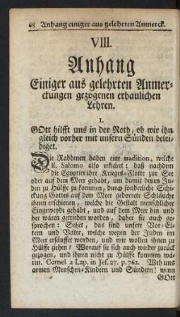 VIII. Anhang Einiger aus gelehrten Anmerckungen gezogenen erbaulichen Lehren.