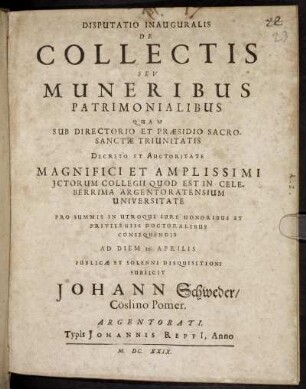 Disputatio Inauguralis De Collectis Seu Muneribus Patrimonialibus