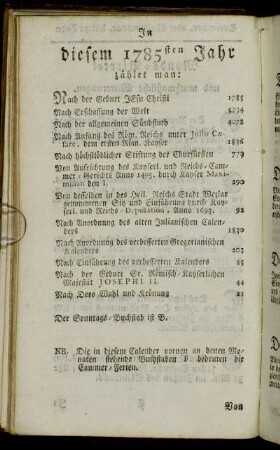 In diesem 1785sten Jahr zählet man:[...]