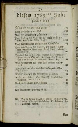In diesem 1785sten Jahr zählet man:[...]