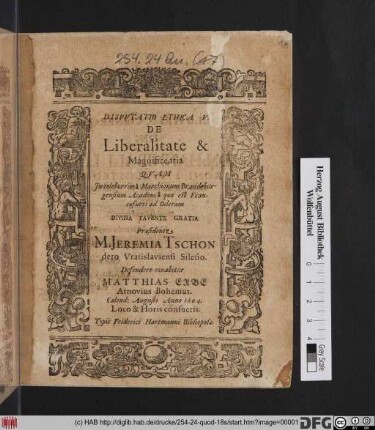 Disputatio Ethica V. De Liberalitate & Magnificentia