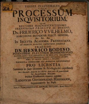 Theses Inaugurales Circa Processum Inquisitorium