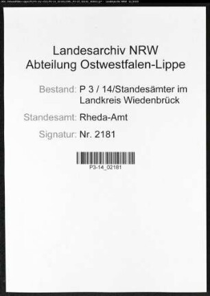Sterberegister Standesamt Rheda-Amt