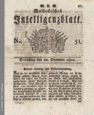 No. 51, Dienstag den 22. December 1801
