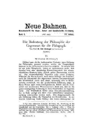 Die Bedeutung der Philosophie der Gegenwart für die Pädagogik : (Schluß)