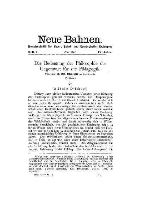 Die Bedeutung der Philosophie der Gegenwart für die Pädagogik : (Schluß)