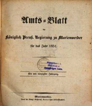 Amtsblatt für den Regierungsbezirk Marienwerder. 41. 1851