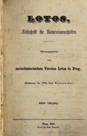Lotos : naturwiss. Zeitschr., 8. 1858