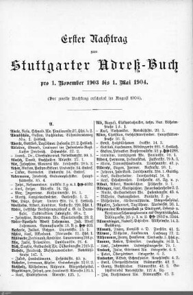 Nachtrag zum Stuttgarter Adreßbuch, 01.11.1903-01.05.1904