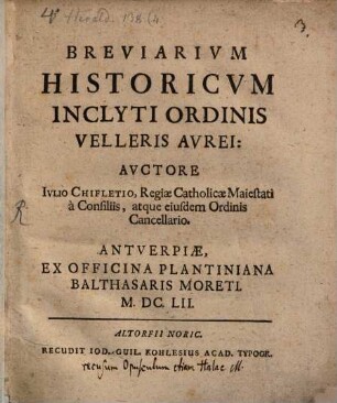 Breviarivm Historicvm Inclyti Ordinis Velleris Avrei