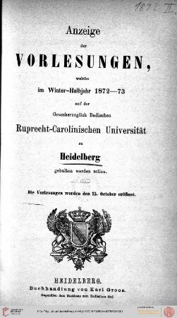 Wintersemester 1873/1873